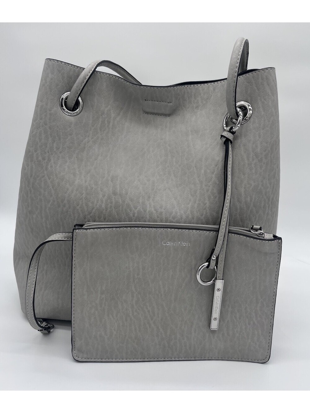 Calvin Klein Gray Gabrianna Tote Bag w/ Removable Zip Pouch Shoulder Purse